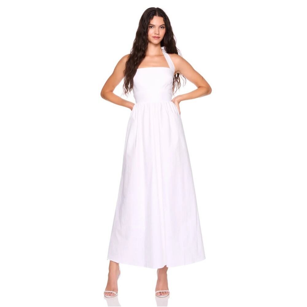 Susana Monaco tie halter poplin maxi dress sugar white size S/M